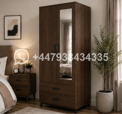 Sleek 2 Door Wardrobe Organizer with Mirror – Multi Storage 2 Door Wardrobe - Image 4