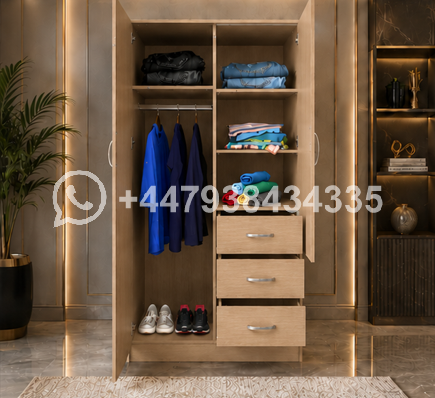 Luxe Style 2 Door Wardrobe with Mirror – 2 Door Wardrobe Beige - Image 3