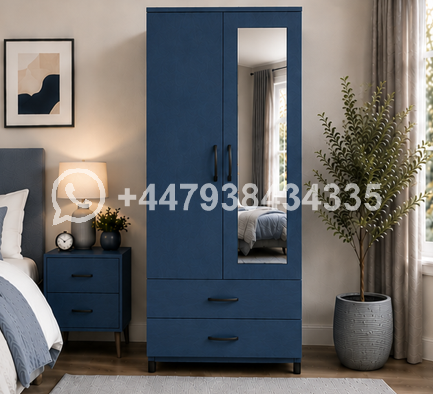 Elegant Wooden 2 Door Wardrobe with Drawers & Mirror