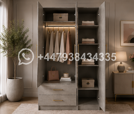 Durable Triple Door Wardrobe with Drawer Storage – Wardrobe