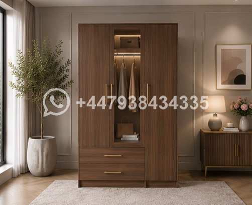 Modern Home Wardrobe with 2 Drawers & Mirror β Wardrobe with Mirror Panel - Image 4