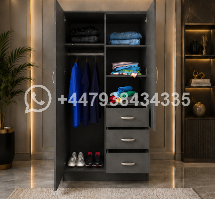 Durable Engineered Wood Wardrobe with Mirror – Harmony 2 Door Wardrobe with 3 Drawers and Mirror - Image 4
