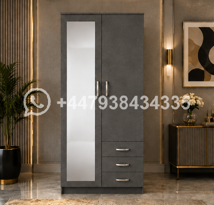 Durable Engineered Wood Wardrobe with Mirror – Harmony 2 Door Wardrobe with 3 Drawers and Mirror