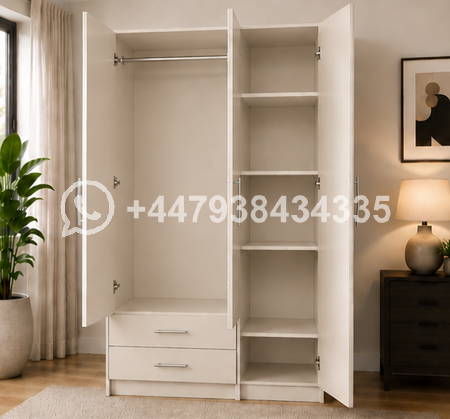 3 Door Wardrobe with 2 Drawers – Spacious Clothing Storage