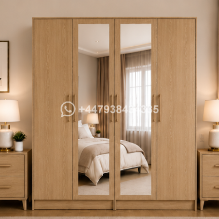 Contemporary 4 Door Wardrobe with Mirror Design – Large Storage 4 Door Wardrobe