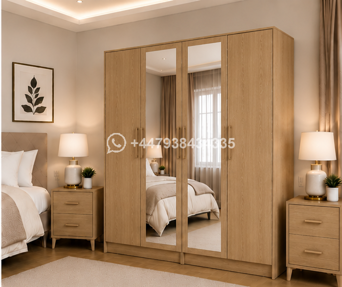 Contemporary 4 Door Wardrobe with Mirror Design – Large Storage 4 Door Wardrobe - Image 5
