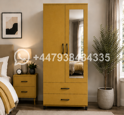 Modern 2 Door Wardrobe with 2 Drawers and 1 Mirror