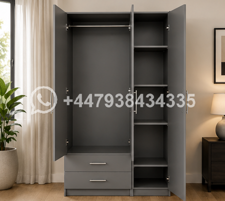 Premium Bedroom Organizer – 3 Door Wardrobe with 2 Drawers – Stylish Storage Furniture