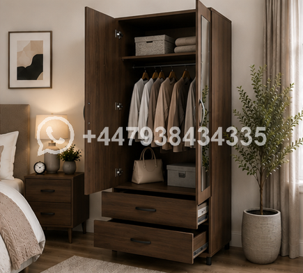 Sleek 2 Door Wardrobe Organizer with Mirror – Multi Storage 2 Door Wardrobe - Image 3