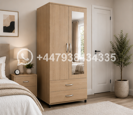 Durable Engineered Wood 2 Door Wardrobe with Mirror – Multi Storage 2 Door Wardrobe - Image 3