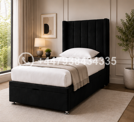 Modern Fabric Wingback Single Bed – Deluxe Panel Single Bed Frame