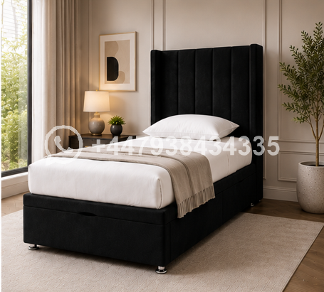 Modern Fabric Wingback Single Bed – Deluxe Panel Single Bed Frame