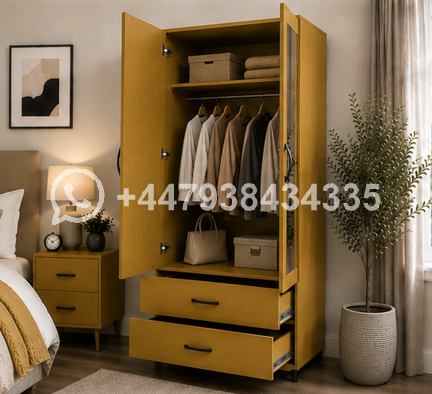 Modern 2 Door Wardrobe with 2 Drawers and 1 Mirror - Image 4