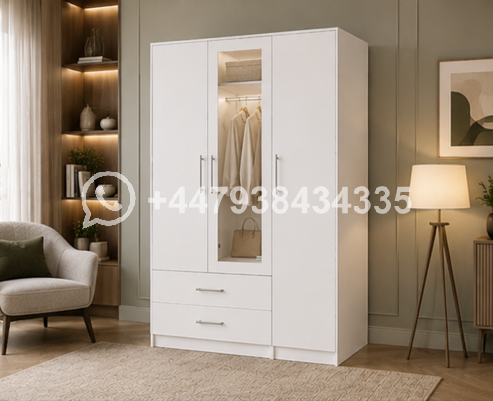 Durable Engineered Wood Wardrobe with Mirror β Compact 3 Door Wardrobe - Image 4