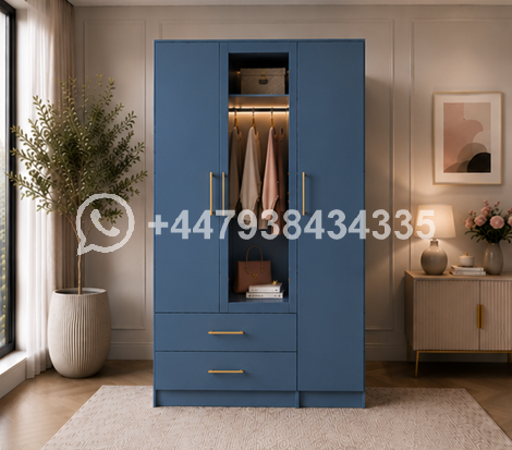 Modern 3 Door Wardrobe with 2 Drawers and 1 Mirror β Wardrobe with Drawers - Image 4