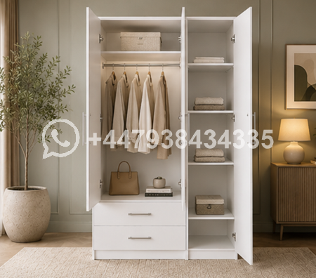 Durable Engineered Wood Wardrobe with Mirror – Compact 3 Door Wardrobe