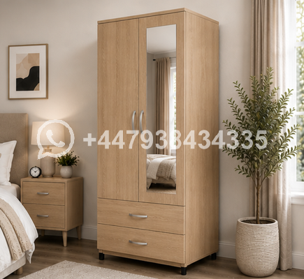 Durable Engineered Wood 2 Door Wardrobe with Mirror – Multi Storage 2 Door Wardrobe - Image 4