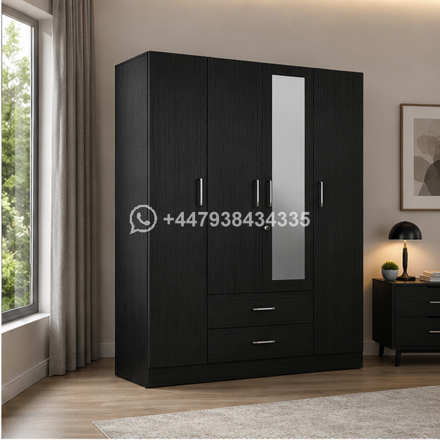 4 Door Bedroom Wardrobe with 4 Storage Drawers - Image 4