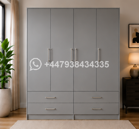 4 Door Wardrobe Cabinet with 4 Storage Drawers – Premium 4 Door Wardrobe