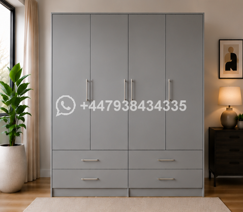 4 Door Wardrobe Cabinet with 4 Storage Drawers – Premium 4 Door Wardrobe