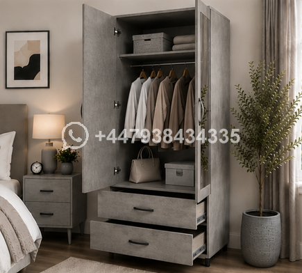 Classic Bedroom Wardrobe with 2 Doors, 2 Drawers & Mirror - Image 3
