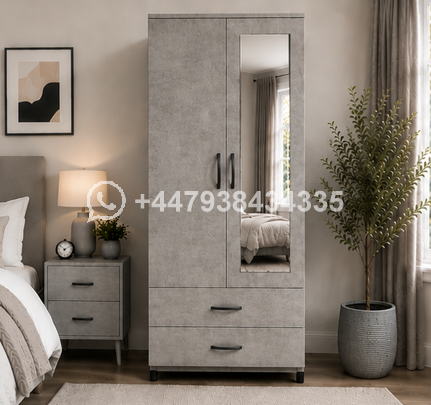 Classic Bedroom Wardrobe with 2 Doors, 2 Drawers & Mirror