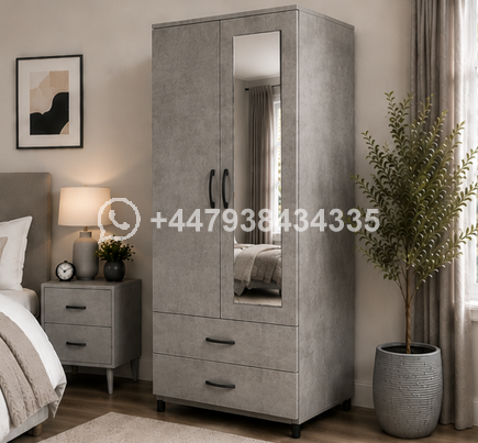 Classic Bedroom Wardrobe with 2 Doors, 2 Drawers & Mirror - Image 4