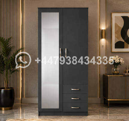 Modern Bedroom Storage Cabinet with Mirror – Wardrobe with 3 Drawers & Mirror
