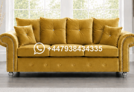 Ashwin 3 Seater Sofa – Gold Fabric