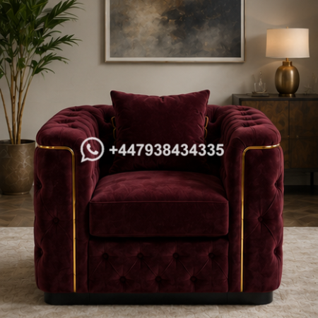 Majestic Wine Velvet Armchair – Premium Chesterfield 1 Seater Sofa – 1 Seater Sofa