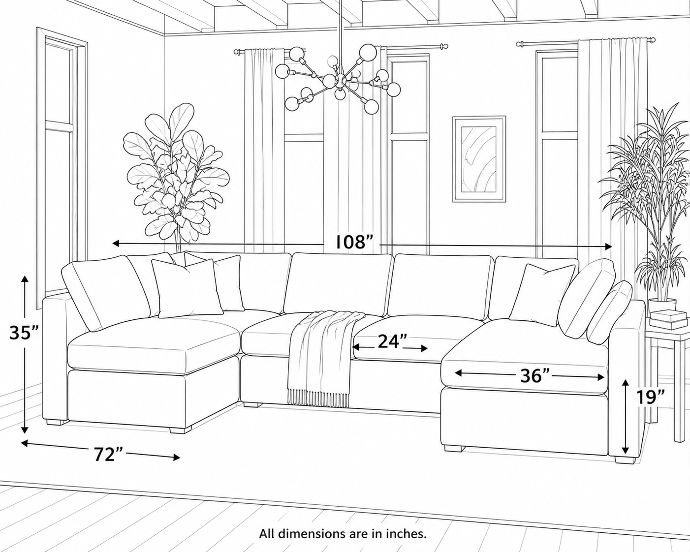 U Shape Sofa Fullback Plush Velvet - Image 4